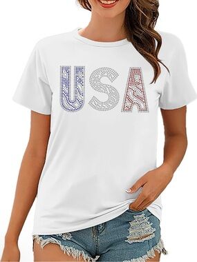 NWT - USA Flag Tee Shirt Women 4th of July Gift T Shirt Casual Short Sleeve  - S